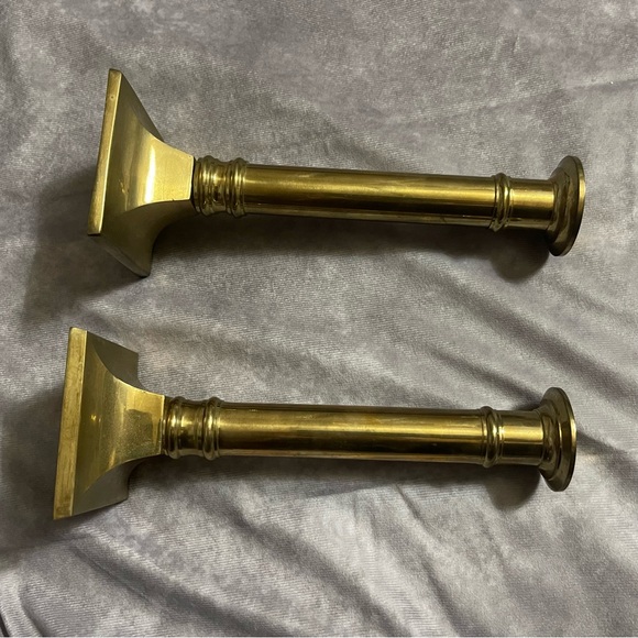Vintage Solid Brass Candlesticks Set of 2 Square Bottom Taper Holder Heavy - Picture 6 of 6